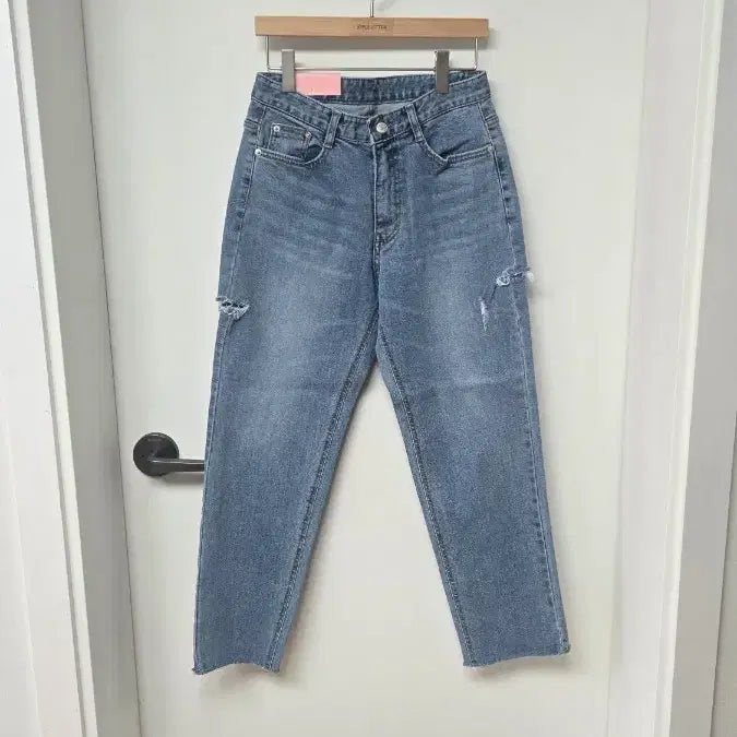 [BUNJANG] M Size High-Waisted Denim Pants with Thigh Slits / M싸이즈 9201  양쪽 허벅지트임 데님