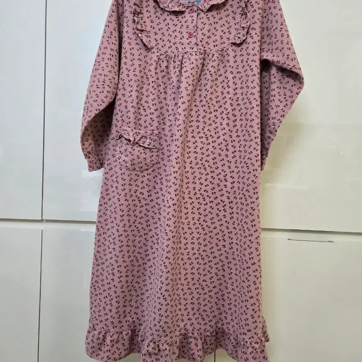 [BUNJANG] Pink Floral Long Dress with Frill Trim / 분홍색 꽃무늬 롱 원피스 프릴장식