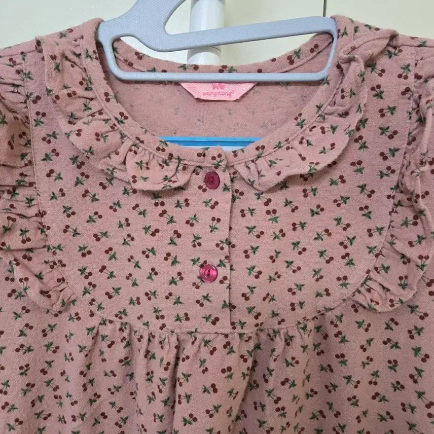 [BUNJANG] Pink Floral Long Dress with Frill Trim / 분홍색 꽃무늬 롱 원피스 프릴장식
