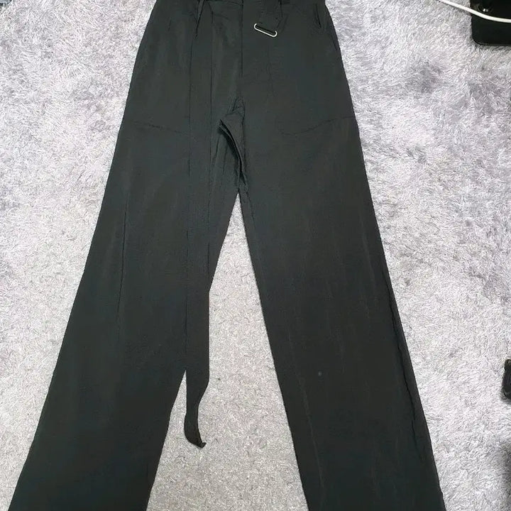 [BUNJANG] STU Belted Wide Pants - Black (Size S) / stu 바지 벨티드 와이드 팬츠 블랙 s