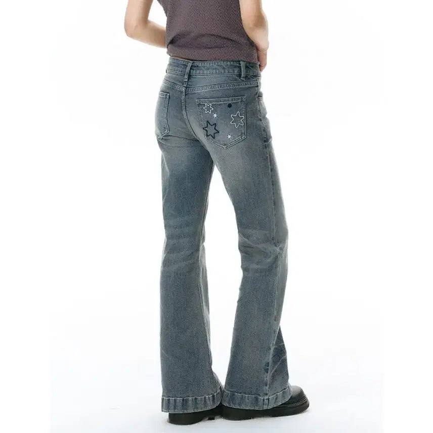 [BUNJANG] TAKEANAP Star Embroidered Retro Slim Flare Jeans / TAKEANAP 스타 자수 레트로 슬림 플레어 진
