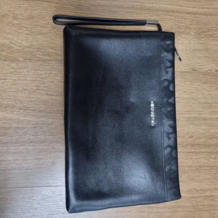 [BUNJANG] Stranomano Black Leather Clutch Bag with Camo Pattern / 스트라노마노 블랙 가죽 클러치백
