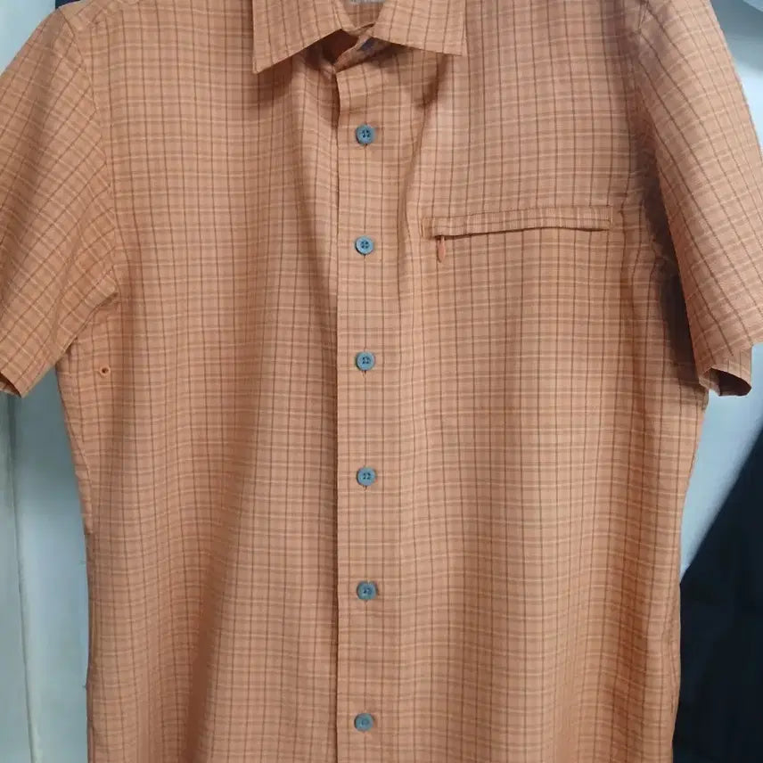 [BUNJANG] Eddie Bauer Orange Plaid Short-Sleeve Shirt Size 95 / 에디바우어 오렌지 체크 반팔 셔츠95