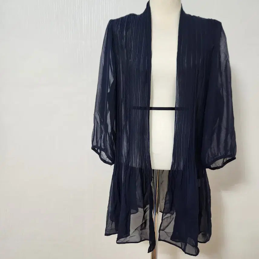 [BUNJANG] Sheer Pleated Long Cardigan / 시스루 플리츠 롱 가디건