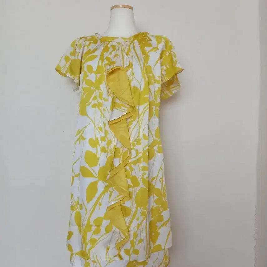 [BUNJANG] Flower Print Yellow Frill Dress / 플라워 프린트 옐로우 프릴 원피스