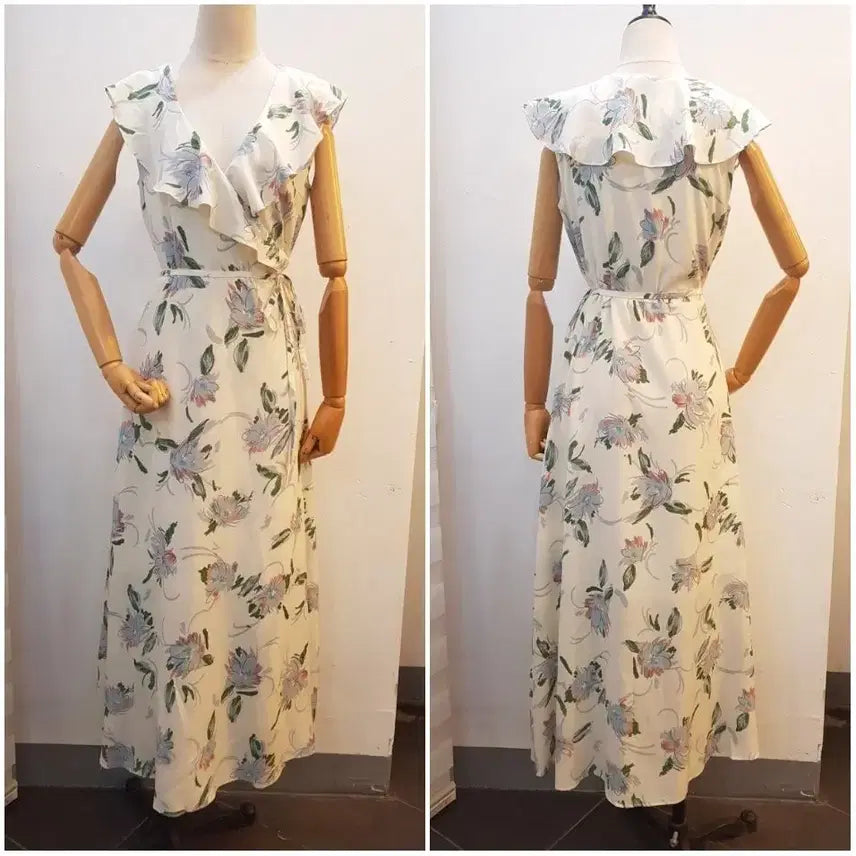 [BUNJANG] Floral Wrap Flare Long Dress / [55~66]꽃무늬 랩플레어롱원피스