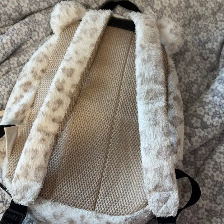 [BUNJANG] Kumamimi Teddy Bear Ears Leopard Backpack with Pom Pom Tail / 쿠마미미 곰돌이 귀 갸루 레오파드 백팩 폼폼이 꼬리 뽀송뽀송 방꾸라떼