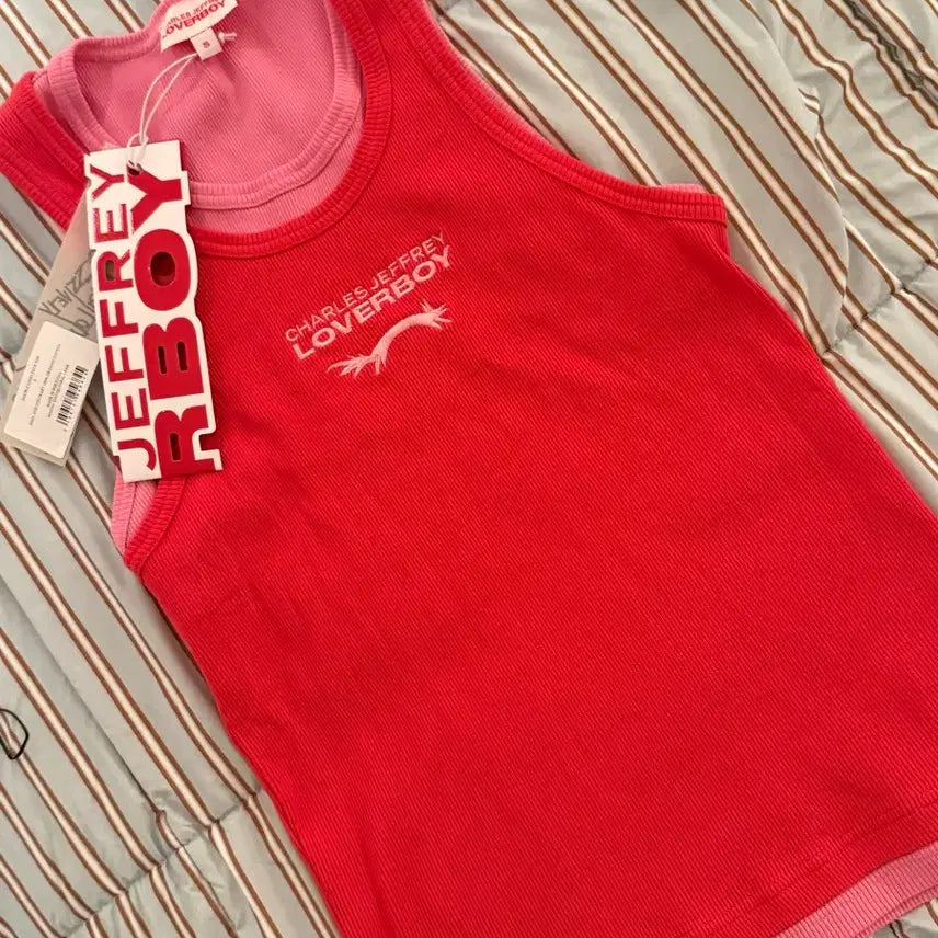 [BUNJANG] Charles Jeffrey Loverboy Logo Embroidered Layered Sleeveless Top / 찰스제프리 러버보이 로고 자수 레이어드 이펙트 슬리브리스