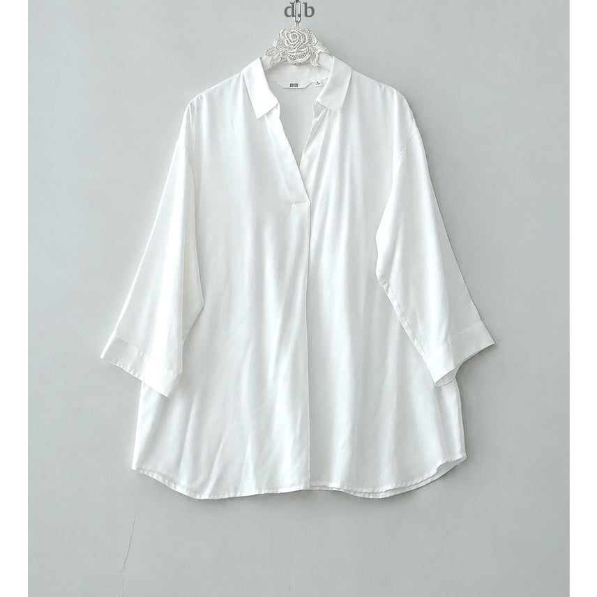 [BUNJANG] Uniqlo XL White Semi-Open Rayon Blend Top / XL 반오픈 레이옷 화잇 유니클로br