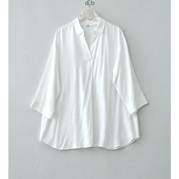 [BUNJANG] Uniqlo XL White Semi-Open Rayon Blend Top / XL 반오픈 레이옷 화잇 유니클로br