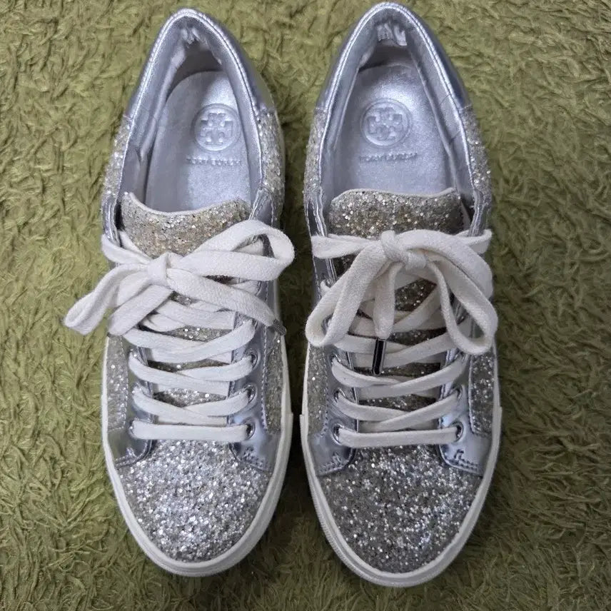 [BUNJANG] Tory Burch Silver Glitter Sneakers / 토리버치 실버 글리터 스니커즈