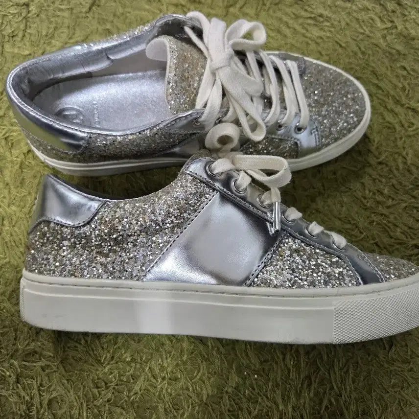 [BUNJANG] Tory Burch Silver Glitter Sneakers / 토리버치 실버 글리터 스니커즈