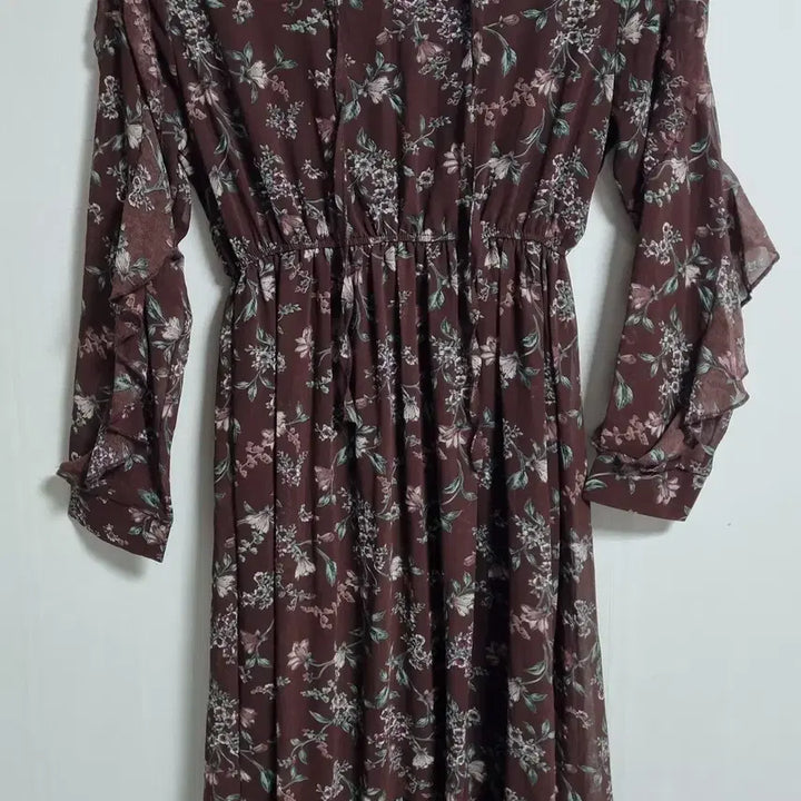 [BUNJANG] Brown Flower Pattern Frill Dress / S (55) 브라운 플라워패턴 프릴 원피스