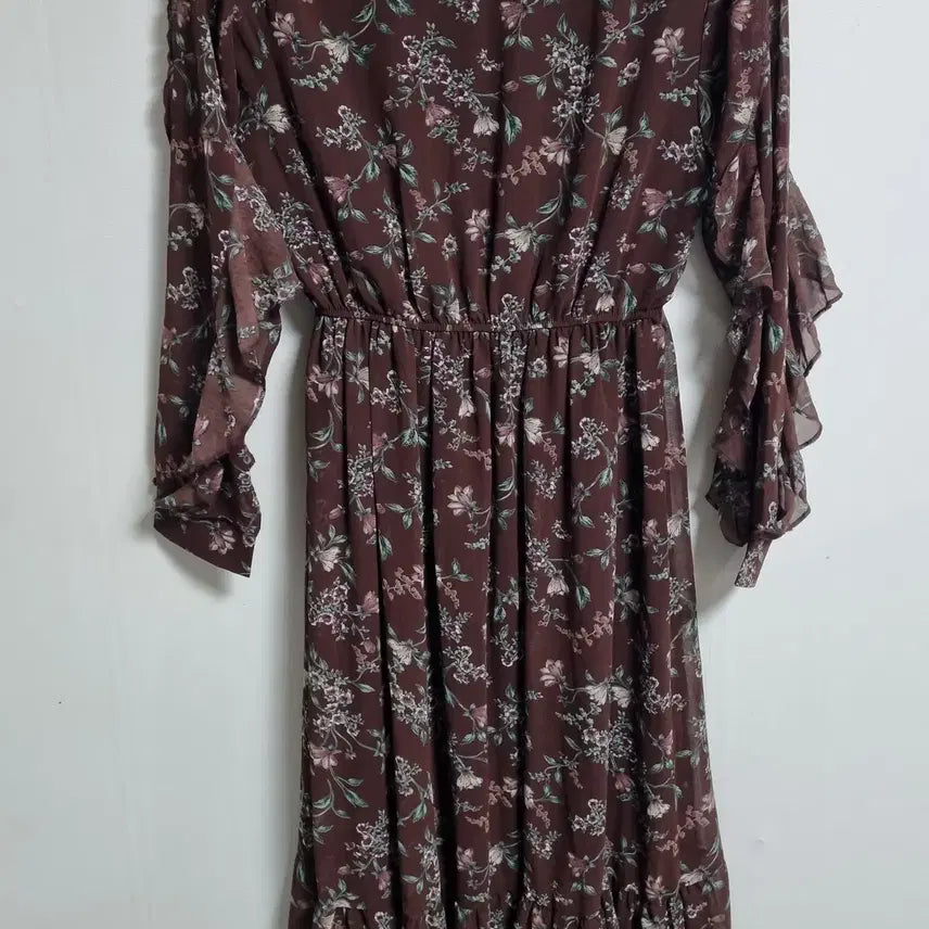[BUNJANG] Brown Flower Pattern Frill Dress / S (55) 브라운 플라워패턴 프릴 원피스
