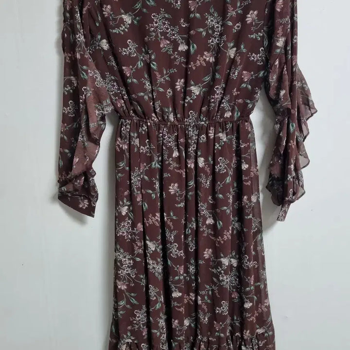 [BUNJANG] Brown Flower Pattern Frill Dress / S (55) 브라운 플라워패턴 프릴 원피스