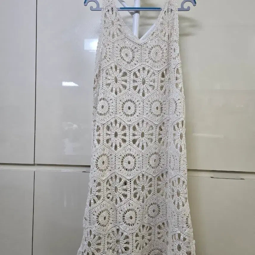 [BUNJANG] Ivory Crochet Long Dress / 아이보리색 크로셰 뜨개 원피스