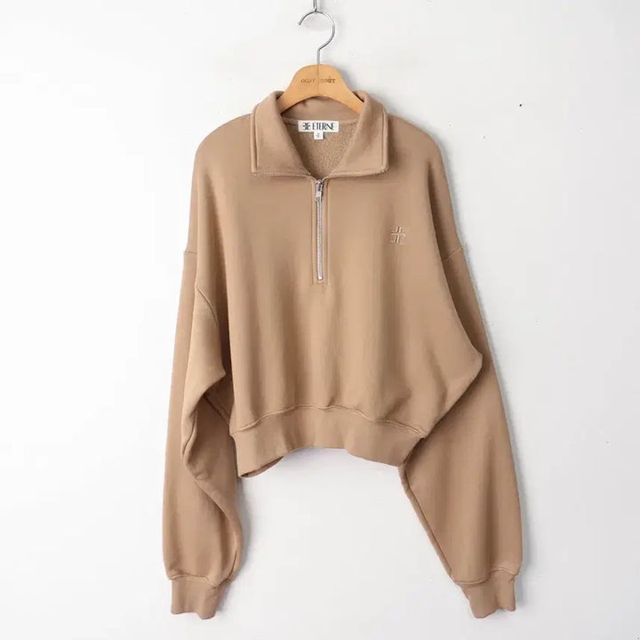 [BUNJANG] ETERNE Half Zip Cropped Sweatshirt - Beige (Recommended Size 66) / 66/ETERNE 하프 지퍼 크롭 스웨트셔츠