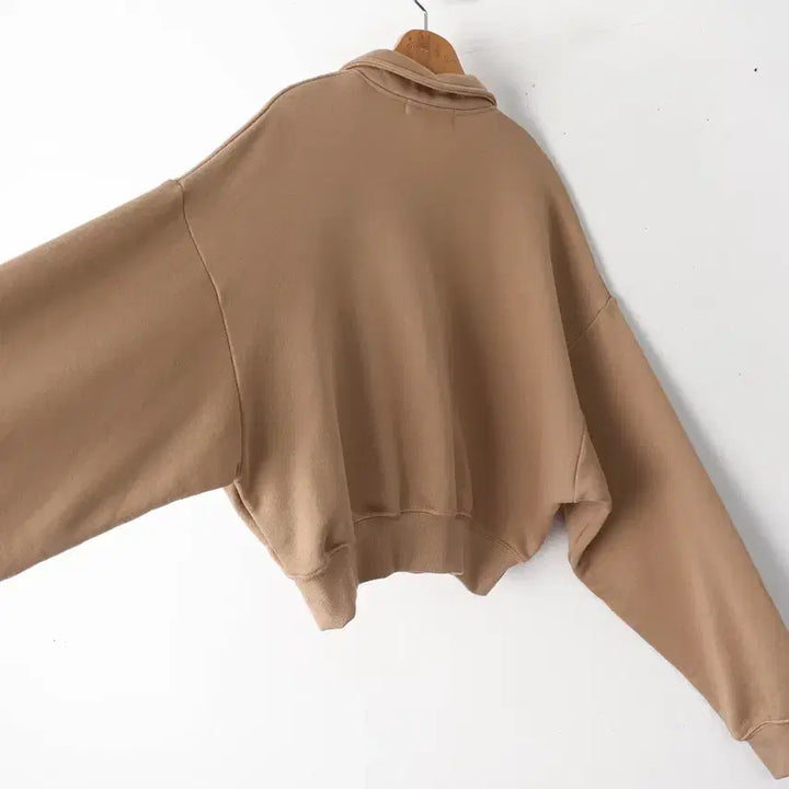 [BUNJANG] ETERNE Half Zip Cropped Sweatshirt - Beige (Recommended Size 66) / 66/ETERNE 하프 지퍼 크롭 스웨트셔츠