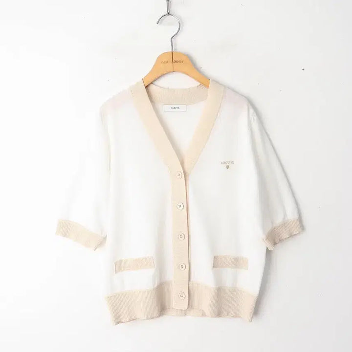 [BUNJANG] Hazzys White Color Block Cotton Blend Cardigan / 55/헤지스 화이트 컬러배색 면혼방 가디건