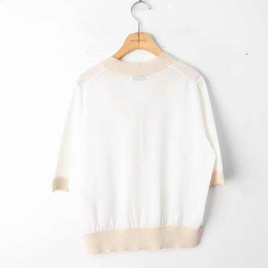 [BUNJANG] Hazzys White Color Block Cotton Blend Cardigan / 55/헤지스 화이트 컬러배색 면혼방 가디건
