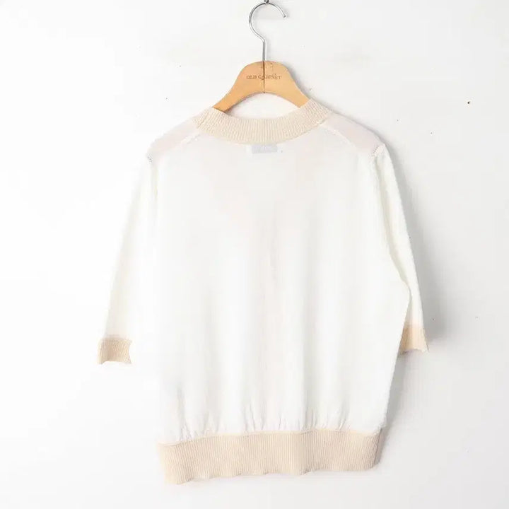 [BUNJANG] Hazzys White Color Block Cotton Blend Cardigan / 55/헤지스 화이트 컬러배색 면혼방 가디건