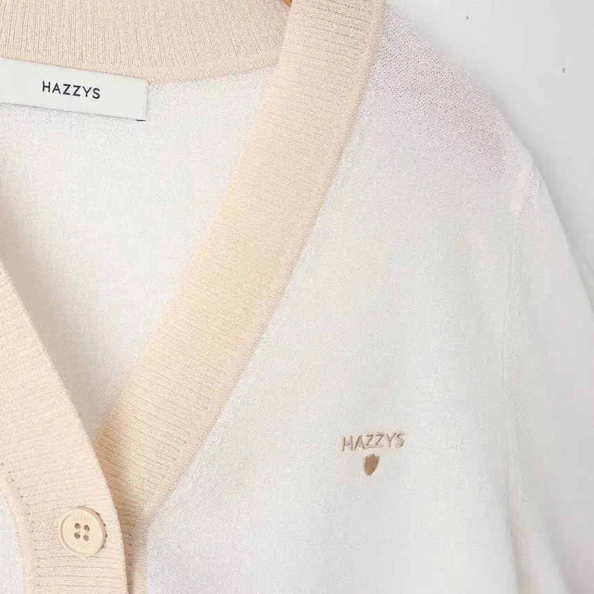 [BUNJANG] Hazzys White Color Block Cotton Blend Cardigan / 55/헤지스 화이트 컬러배색 면혼방 가디건