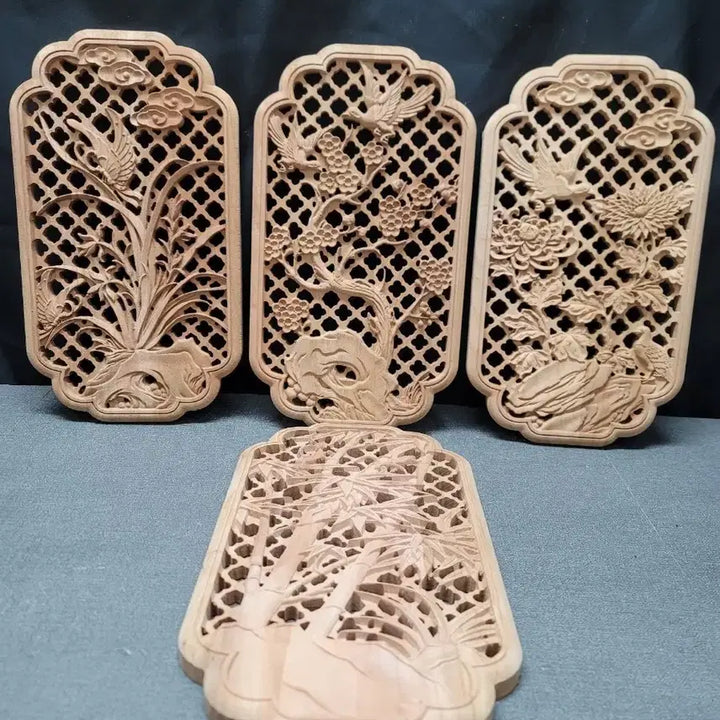 [BUNJANG] Incense Cedar Screen "Four Gracious Plants" Set / 향나무 가림판 사군자 4점 일괄