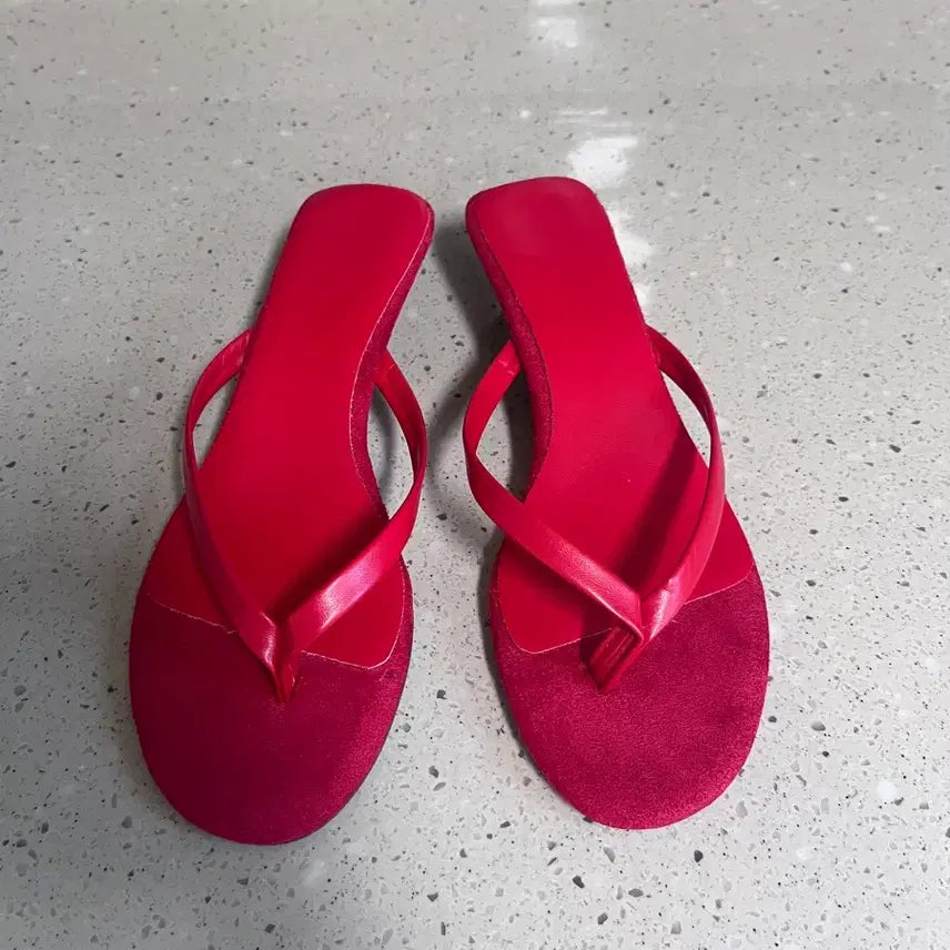 [BUNJANG] Red Suede Flip-Flop Sandals / 레드 스웨이드 쪼리 샌들