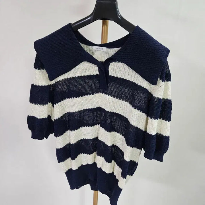 [BUNJANG] System 2022 Knit Collar Top Navy &amp; White Stripe / 2022 시스템 니트