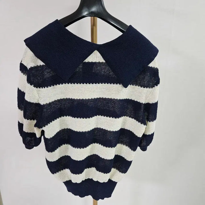 [BUNJANG] System 2022 Knit Collar Top Navy &amp; White Stripe / 2022 시스템 니트