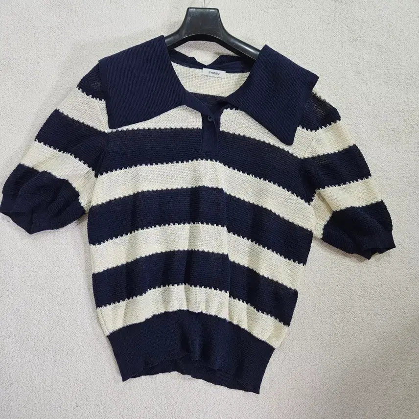 [BUNJANG] System 2022 Knit Collar Top Navy &amp; White Stripe / 2022 시스템 니트