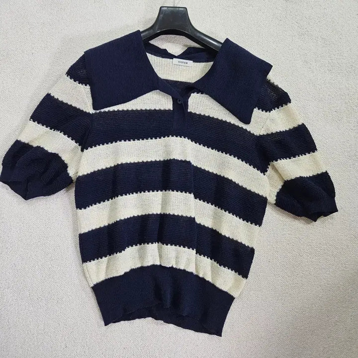 [BUNJANG] System 2022 Knit Collar Top Navy &amp; White Stripe / 2022 시스템 니트