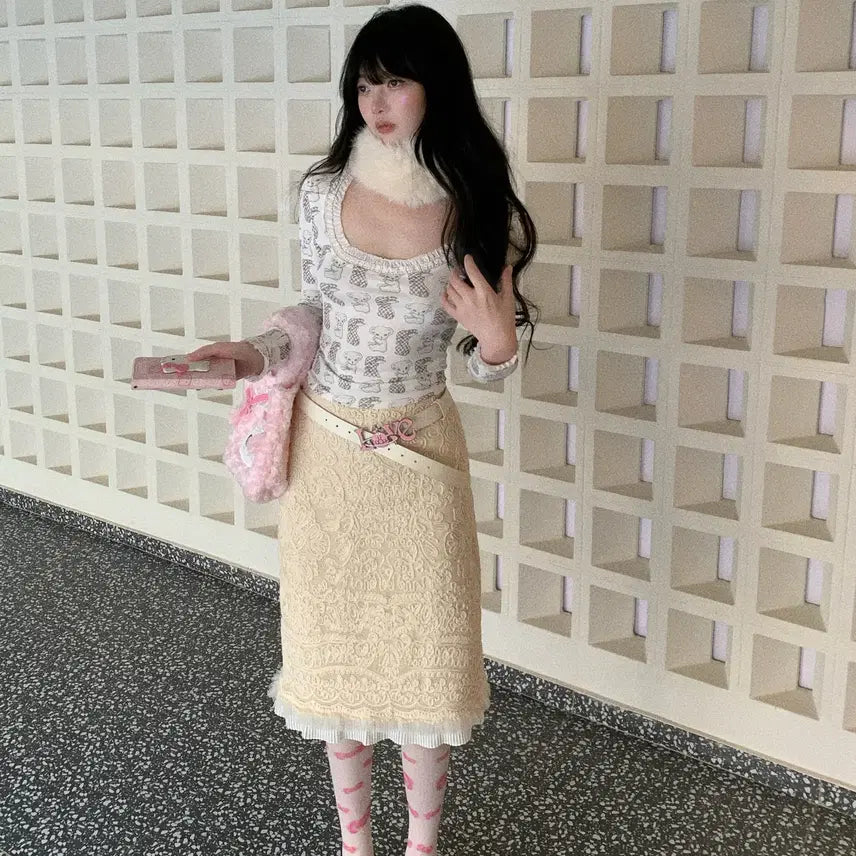 [BUNJANG] CHIPCHIP Heavy Duty 3D Embroidered Lace Vintage Skirt / CHIPCHIP 칩칩샵 헤비듀티 3D 자수 레이스 빈티지 스커트