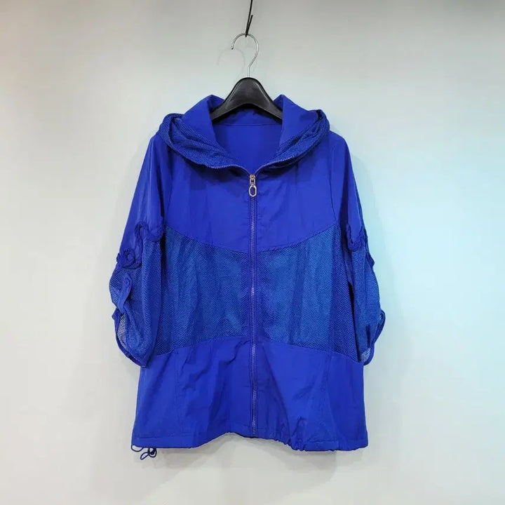 [BUNJANG] Blue Mesh Hooded 7/10 Sleeve Windbreaker Jacket / 블루 메쉬 후드 7부 바람막이 자켓