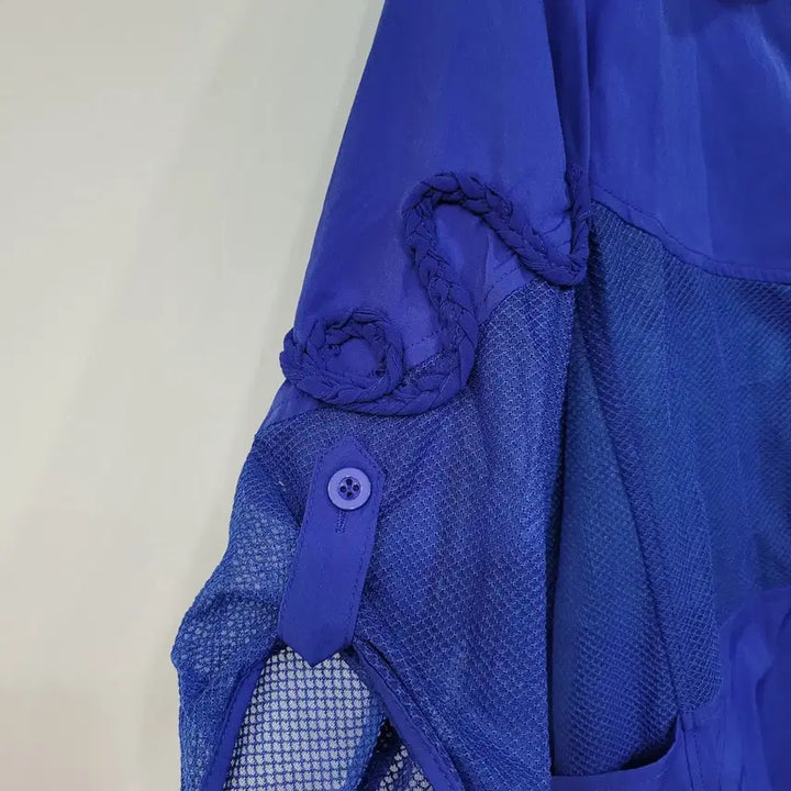 [BUNJANG] Blue Mesh Hooded 7/10 Sleeve Windbreaker Jacket / 블루 메쉬 후드 7부 바람막이 자켓