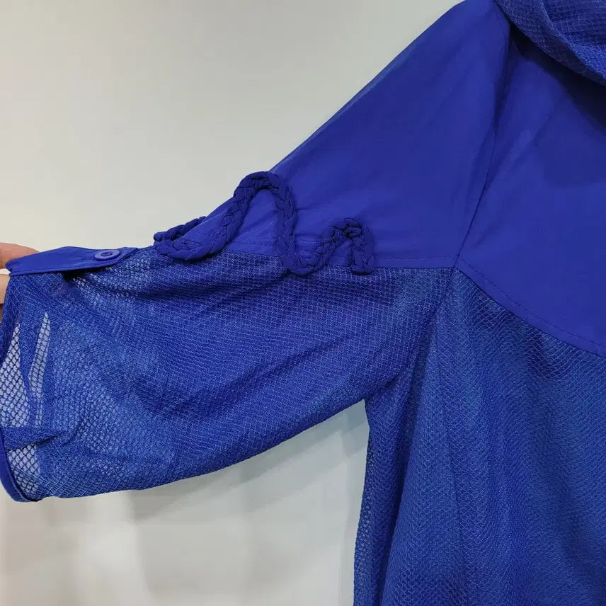 [BUNJANG] Blue Mesh Hooded 7/10 Sleeve Windbreaker Jacket / 블루 메쉬 후드 7부 바람막이 자켓