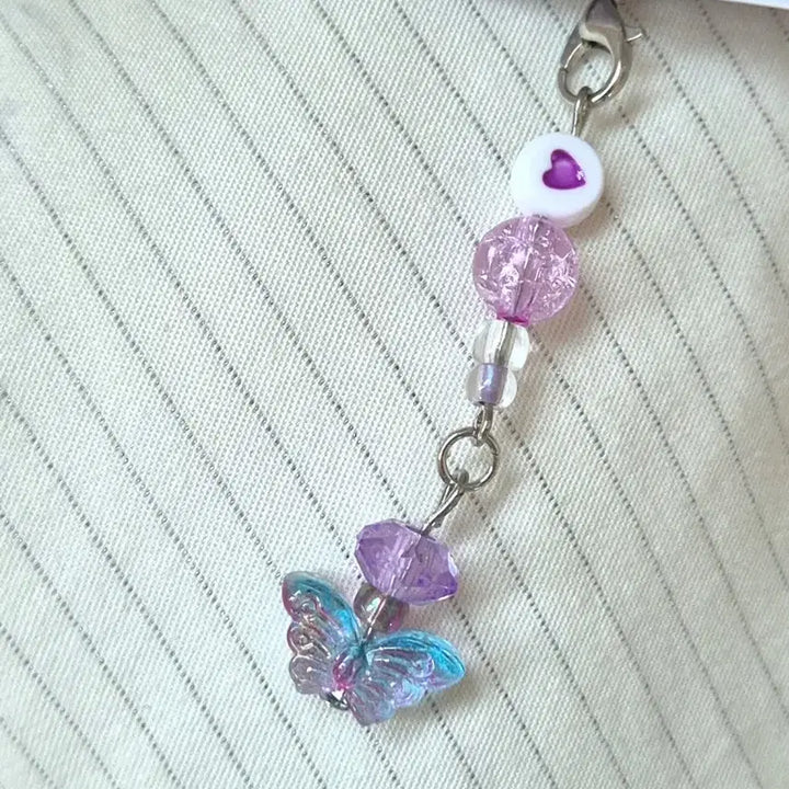 [BUNJANG] Handmade Purple Butterfly Beaded Keychain / 비즈키링 / 핸드메이드 / 한 줄 키링 / 가방 키링  _ 보라나비