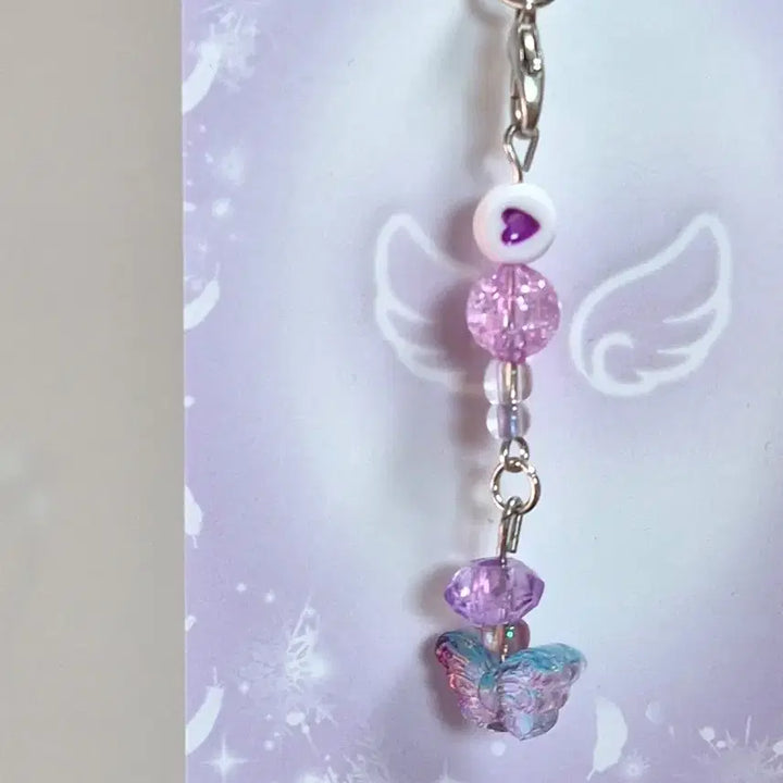 [BUNJANG] Handmade Purple Butterfly Beaded Keychain / 비즈키링 / 핸드메이드 / 한 줄 키링 / 가방 키링  _ 보라나비