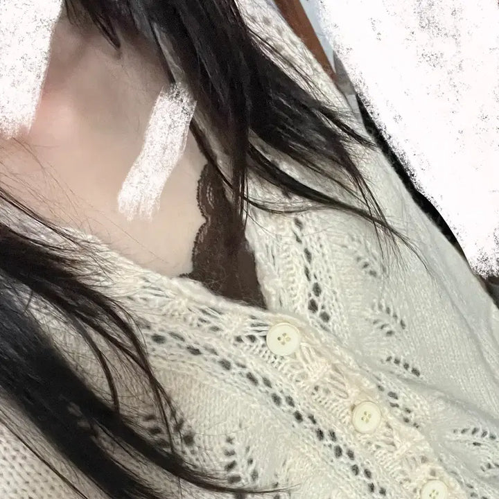 [BUNJANG] Crochet Knit Layered Cardigan / 크로쉐 니트 레이어드 가디건 모리걸