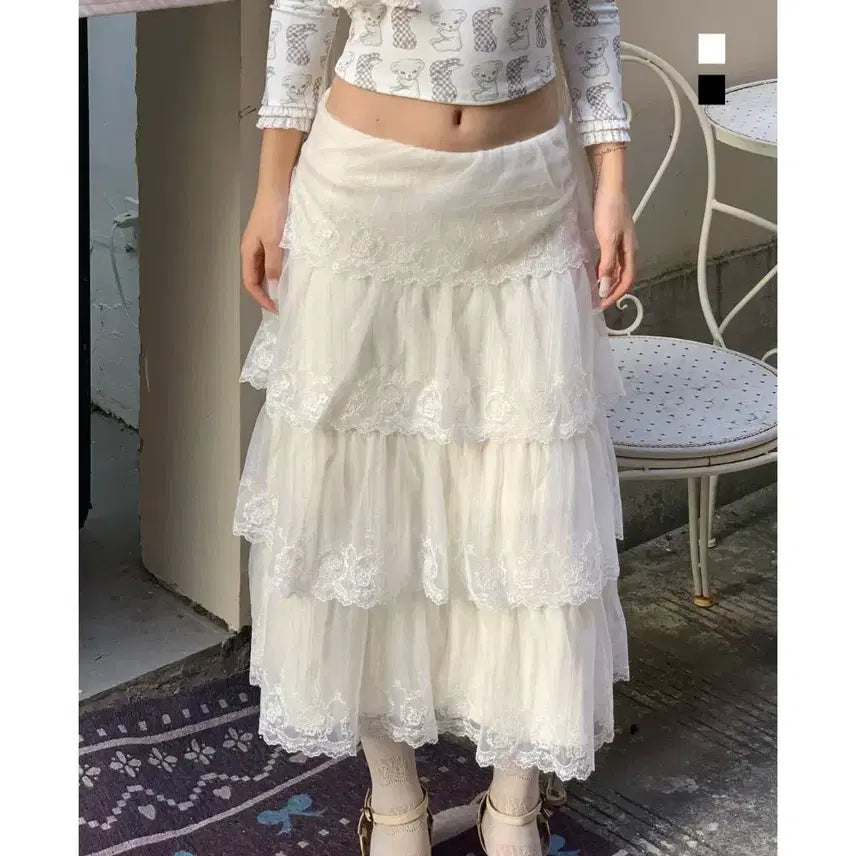 [BUNJANG] CHIPCHIP Retro Lace Multi-Layered Tiered Long Skirt / CHIPCHIP 칩칩샵 레트로 레이스 멀티레이어 캉캉 롱스커트