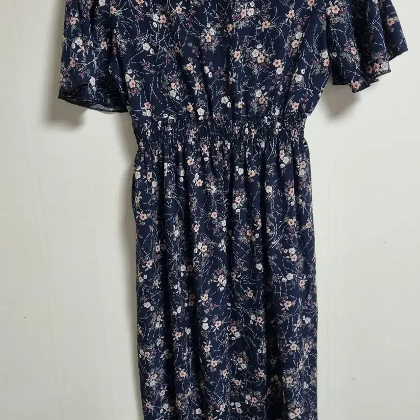[BUNJANG] Navy Flower Pattern Short Sleeve Dress / S (55) 네이비 플라워패턴 반팔 원피스