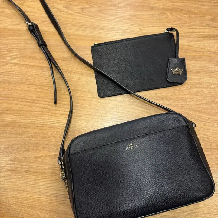 [BUNJANG] J.ESTINA Black Saffiano Leather Crossbody Bag Set / 제이에스티나 블랙 크로스백