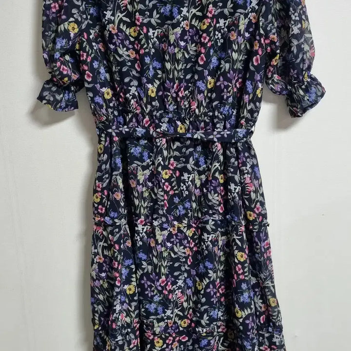 [BUNJANG] Navy Flower Pattern Chiffon Short Sleeve Dress / S (55) 네이비 플라워패턴 쉬폰 반팔 원피스