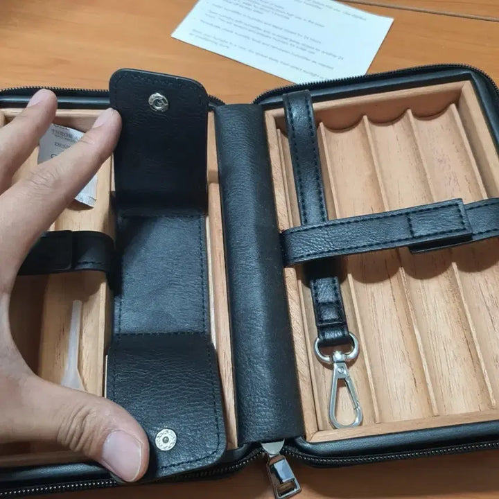 [BUNJANG] Black Leather Cigar Case Humidor / 블랙 가죽 시가 케이스 휴미더