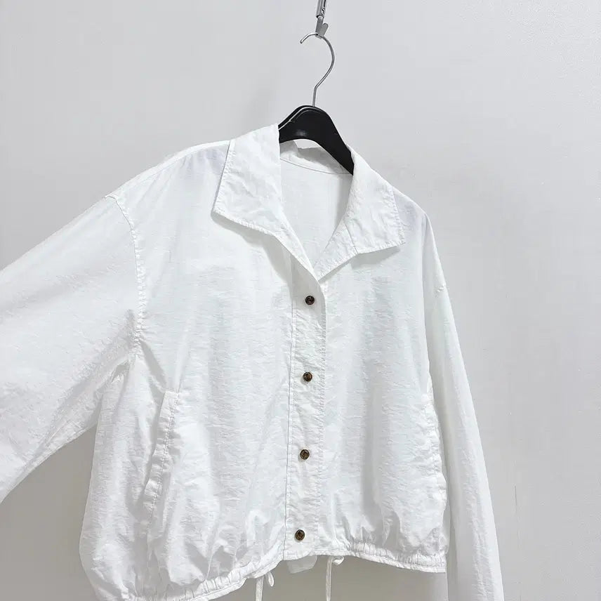 [BUNJANG] White Balloon Sleeve Open Collar Blouse / 벌룬 블라우스
