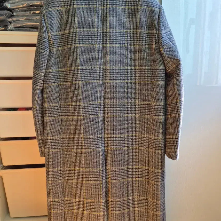 [BUNJANG] Customellow Check Double Long Coat / 커스텀멜로우 체크 더블 롱코트