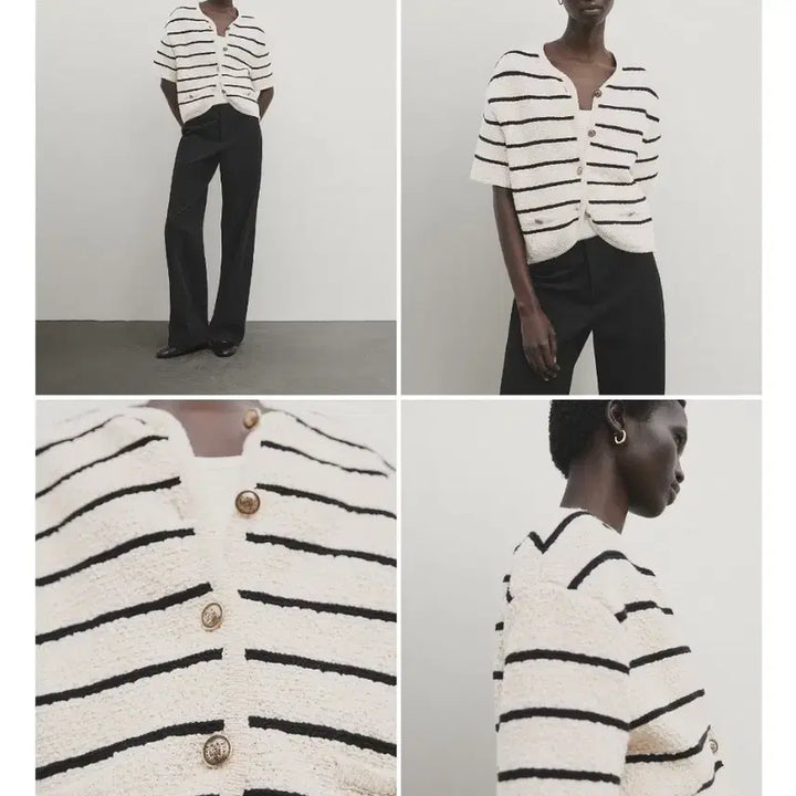 [BUNJANG] Massimo Dutti Striped Short Sleeve Cardigan / 새상품) 마시모두띠 스트라이프 반팔 가디건