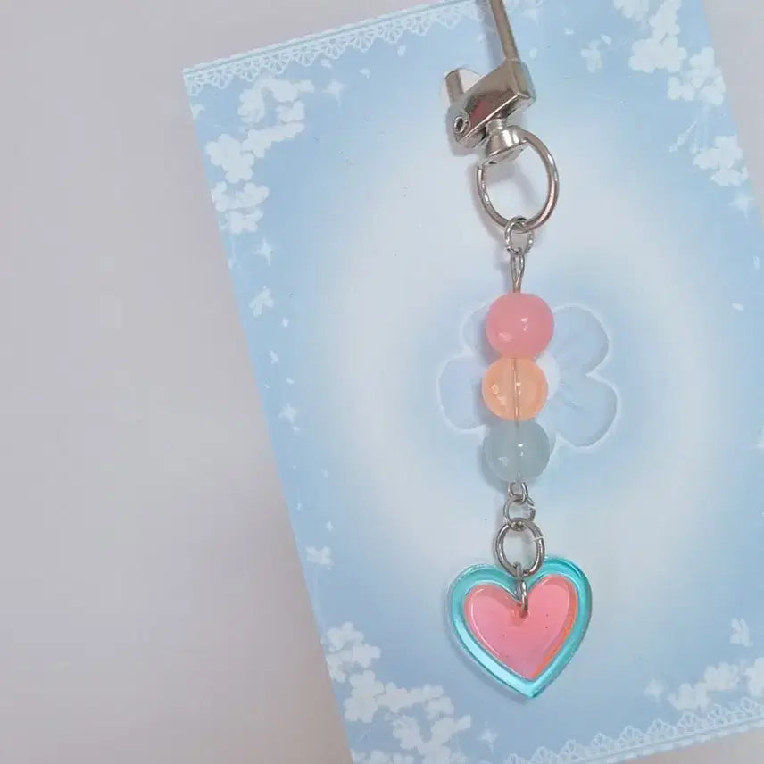 [BUNJANG] Handmade Pastel Heart Beaded Keychain / 하트 비즈 키링 / 파스텔톤 악세사리 / 당고키링 _ 하트그네