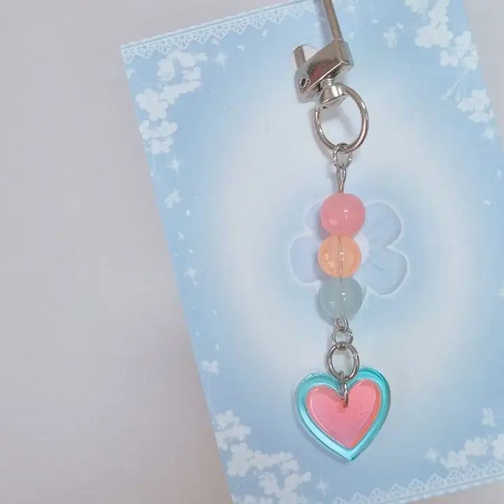[BUNJANG] Handmade Pastel Heart Beaded Keychain / 하트 비즈 키링 / 파스텔톤 악세사리 / 당고키링 _ 하트그네