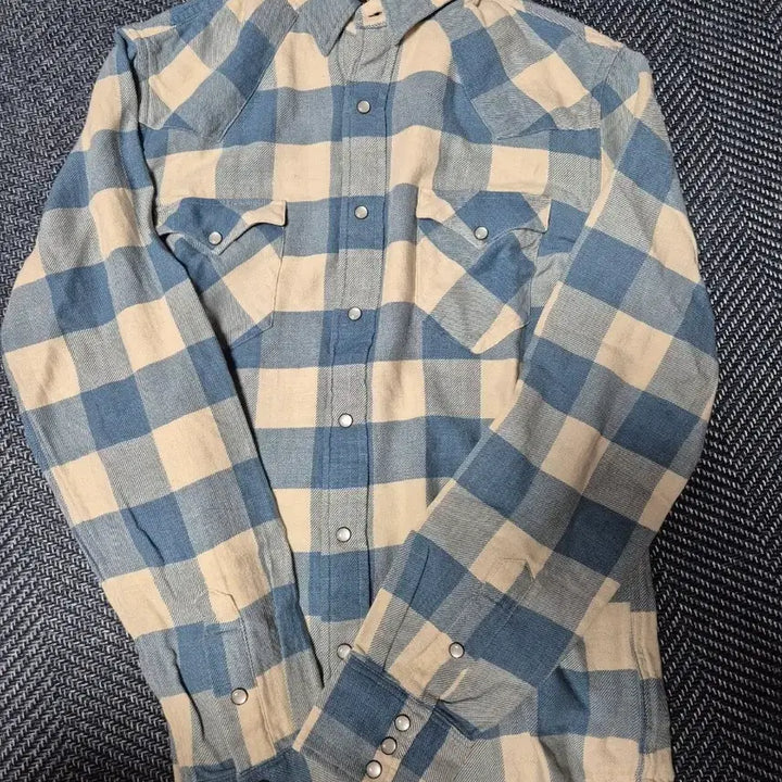 [BUNJANG] RRL Plaid Indigo Cream Western Shirt M / 더블알엘 RRL 플래드 인디고 크림 웨스턴 셔츠 M